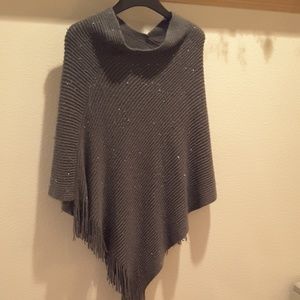 Gray knit sparkle poncho